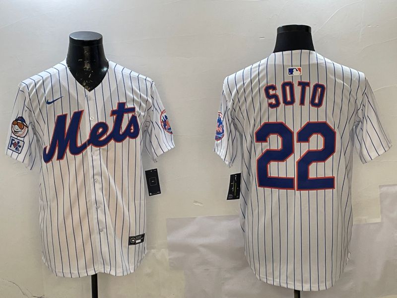 Men New York Mets 22 Soto White Stripe Game 2025 Nike MLB Jersey style 1